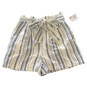 Zara Basic Linen Striped Paperbag Waist Tie Shorts XS Coastal Resort Wear Beachy